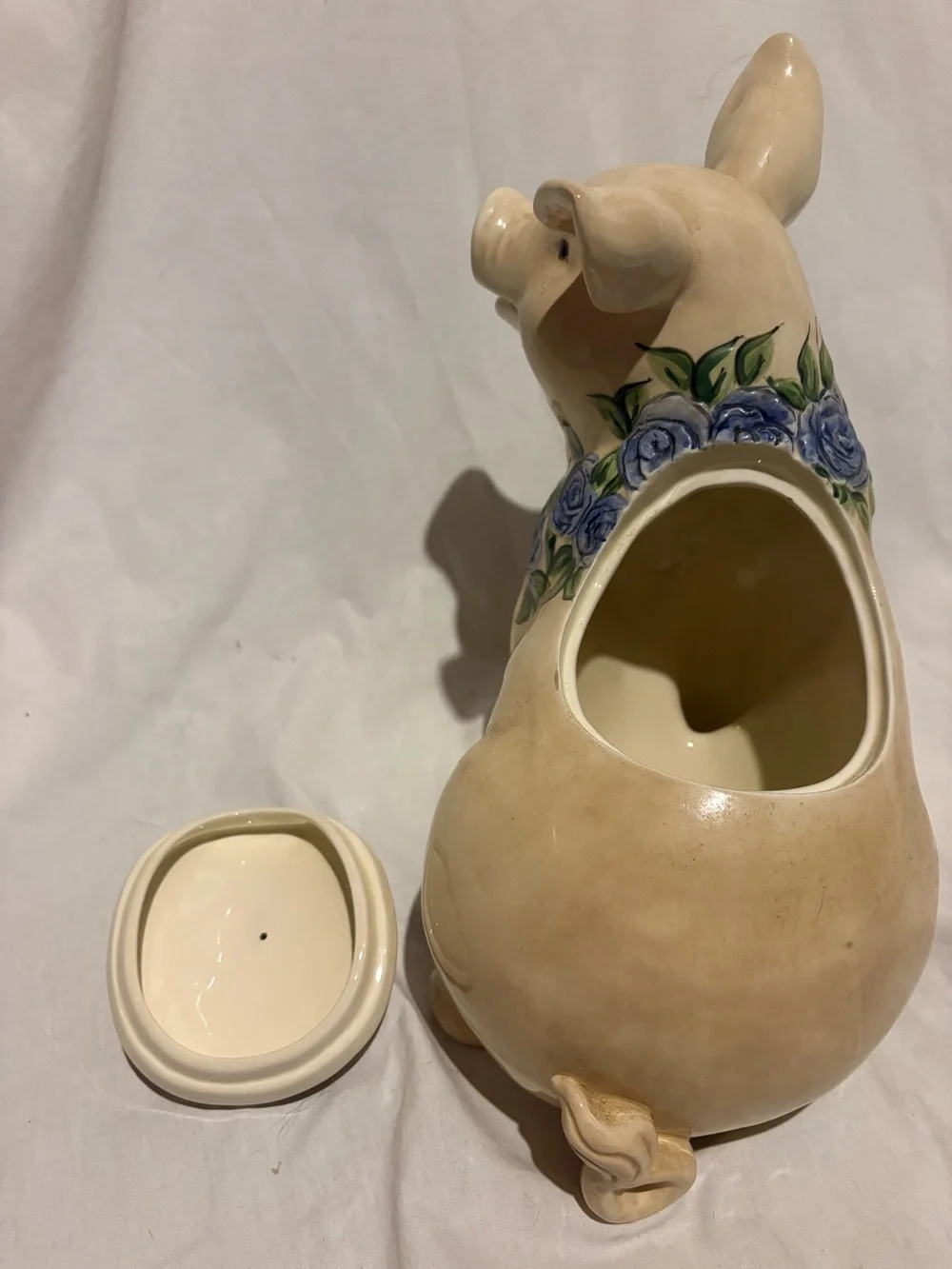 Blue Sky Elisabeth Pohle Pig Cookie Jar Blue Roses 2004